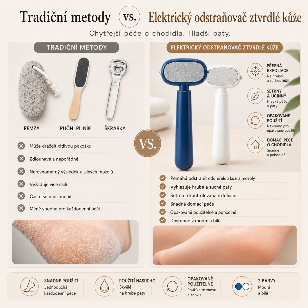 Odstraňovač ztvrdlé kůže jedním tahem