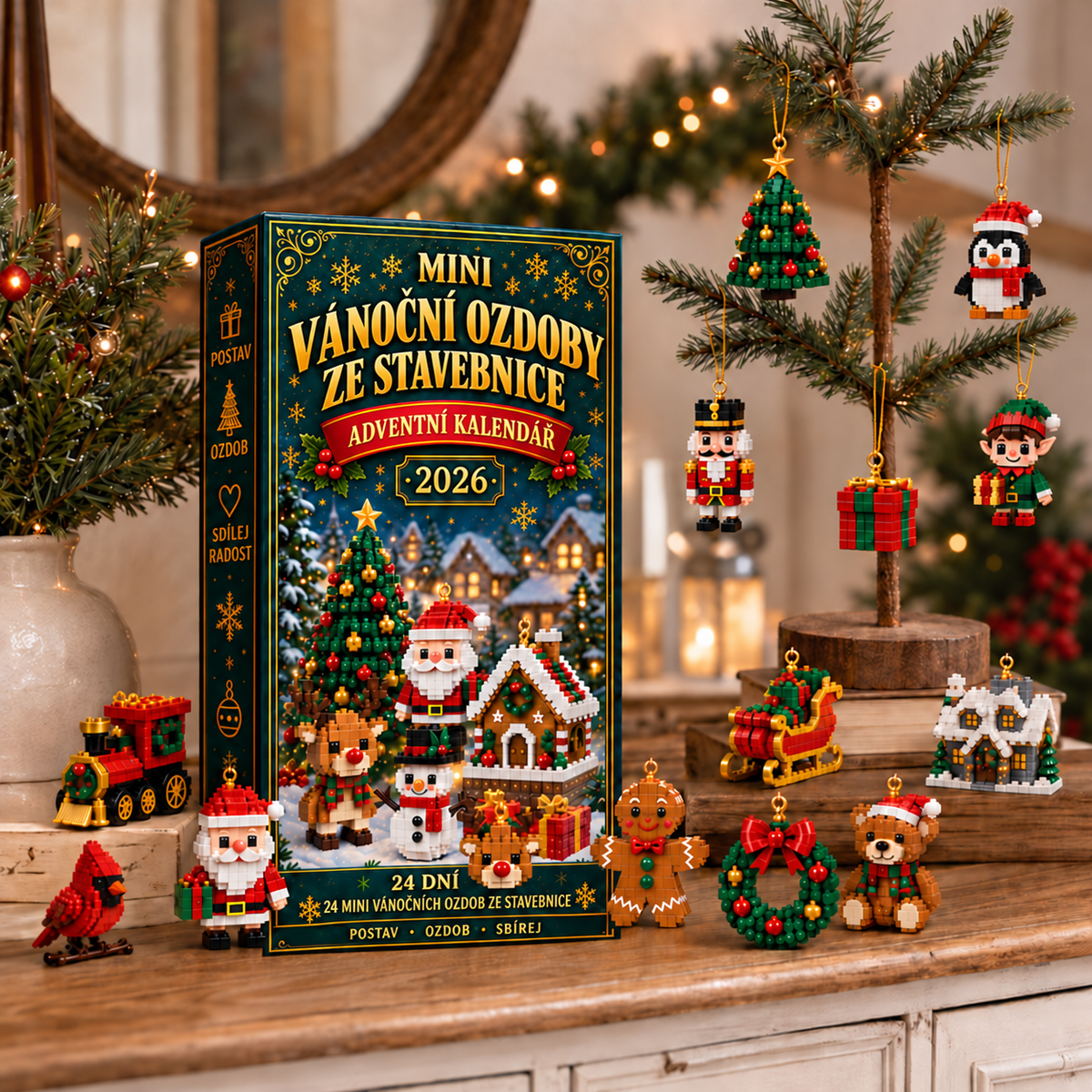Adventní kalendář s ozdobami pro malý i velký vánoční stromek
