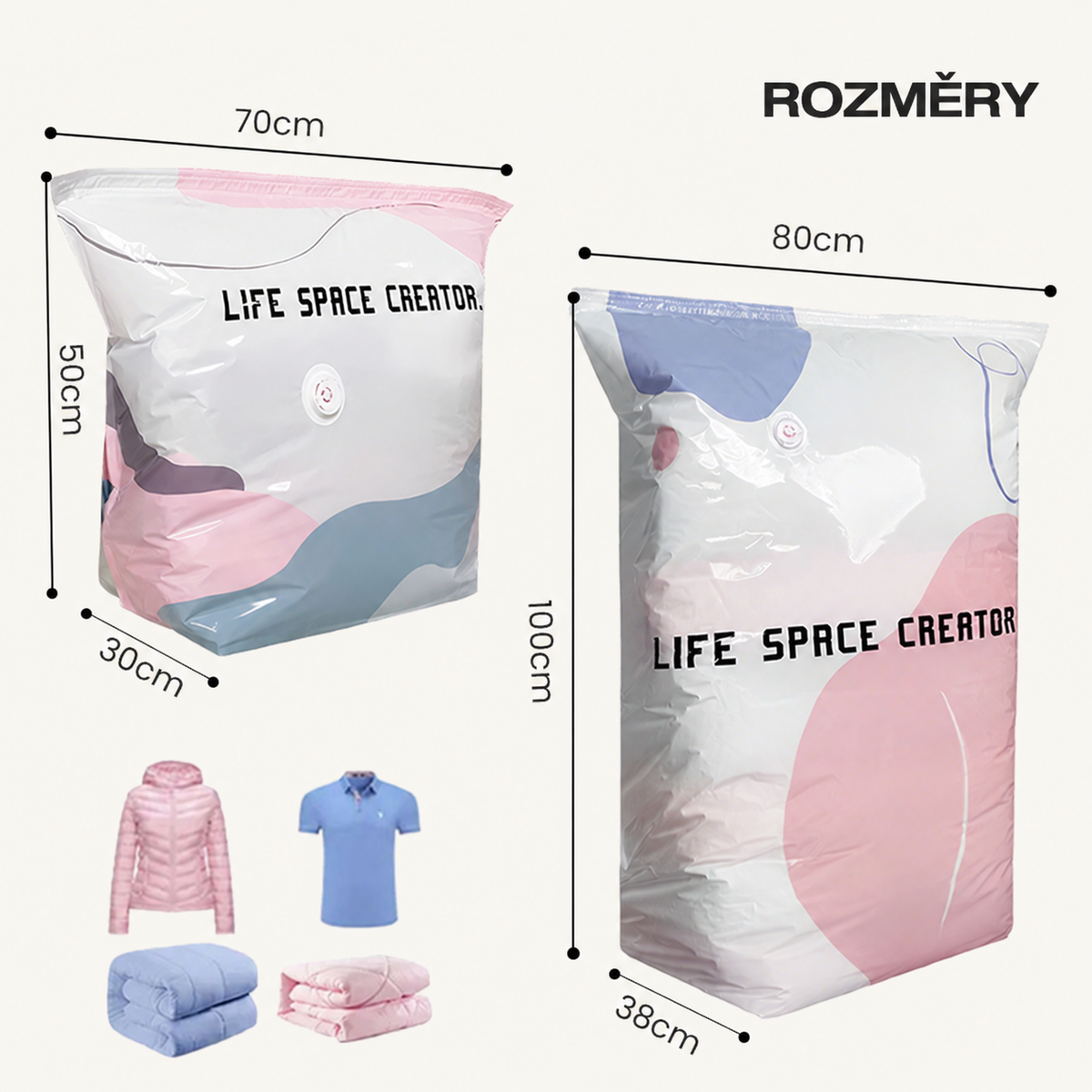 Velké vakuové úložné kompresní vaky bez pumpy
